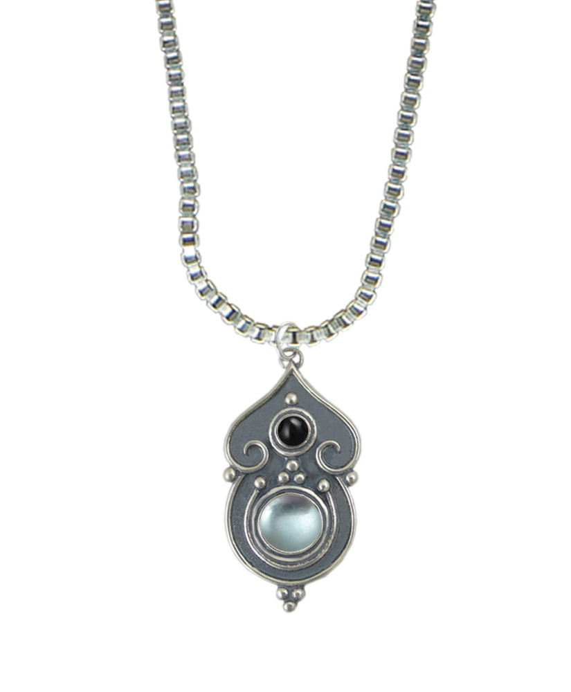 Sterling Silver Necklace Blue Topaz And Black Onyx